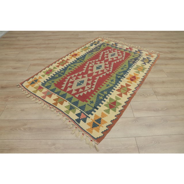 1970s Tribal Style Geometric Design Handmade Oushak Kilim Rug For Sale - Image 4 of 13