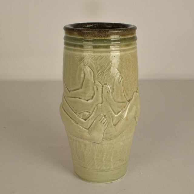 Figurative Ceramic Vase with Bas Relief of Men by Arnaud Lang, 1980s For Sale - Image 9 of 14