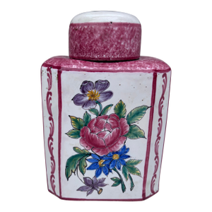 French Faience Tea Canister Flowers Emile Tessier Malicorne Circa 1930