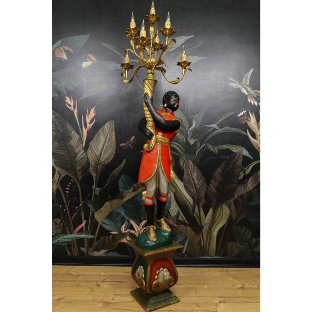 Italian Venetian Style Carved Wood Figural Torchère Floor Lamp, 1970s For Sale - Image 14 of 18