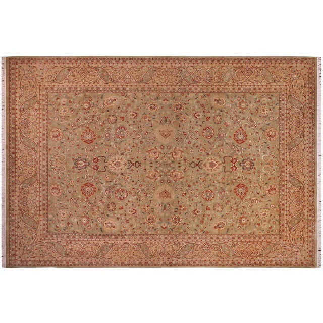 Tan Floral 1990's Pak-Persian Green/Tan Wool Rug - 9'0'' X 12'2'' For Sale - Image 8 of 9