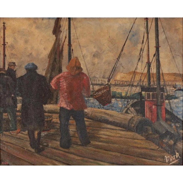 Flanders Artist, Fishermen on a Boat, Oil on Fiberboard, Framed For Sale - Image 7 of 8