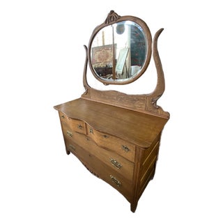 Circa 1890 Victorian American Oak Chest With Mirror For Sale