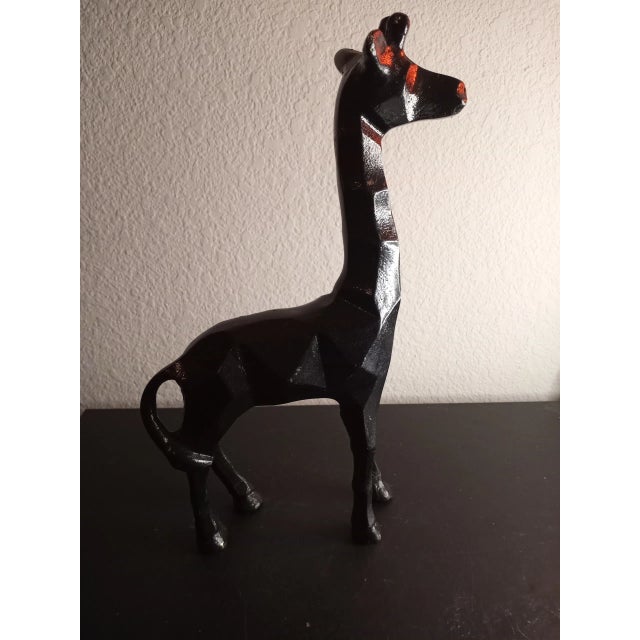 Figurative Black Pot Metal Geometric Giraffe Figurine For Sale - Image 3 of 7