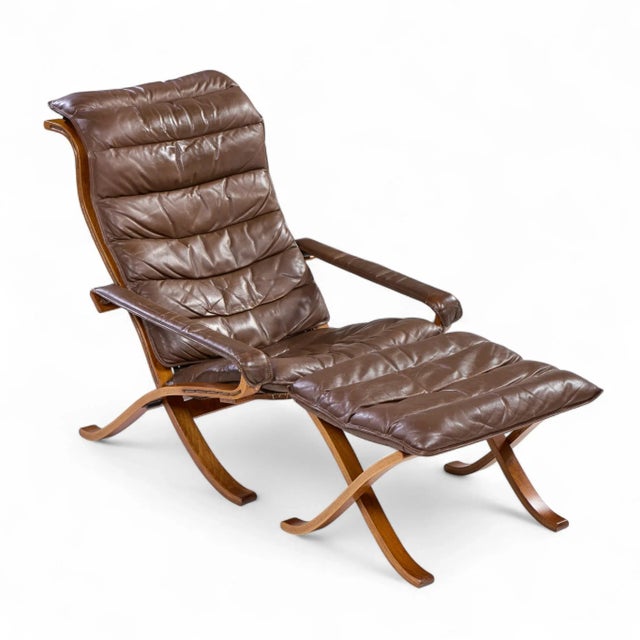 Ingmar Relling for Westnofa Mid Century Leather Lounge Chair and Ottoman For Sale - Image 9 of 9
