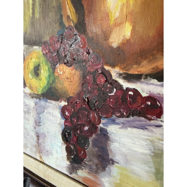 1960's Mid-Century Wine & Fruits Oil Painting on Masonite Board – Framed For Sale - Image 12 of 15