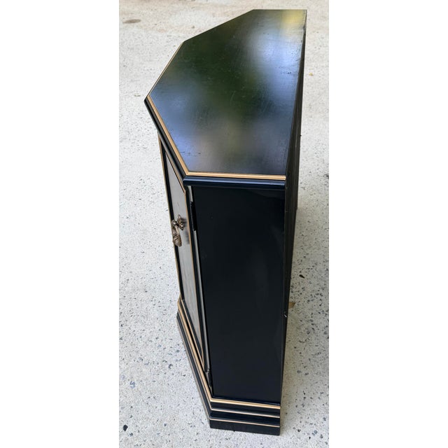 Black Lacquered Chinoiserie Handpainted Demi Lune Cabinet For Sale - Image 12 of 12