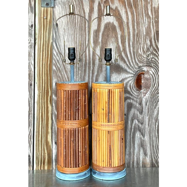 Boho Chic Vintage Coastal Pencil Reed Table Lamps - a Pair For Sale - Image 3 of 6