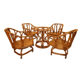 Mid 20th Century Ficks Reed Mid Century Rattan Dining Set With Table, 5 Pieces For Sale