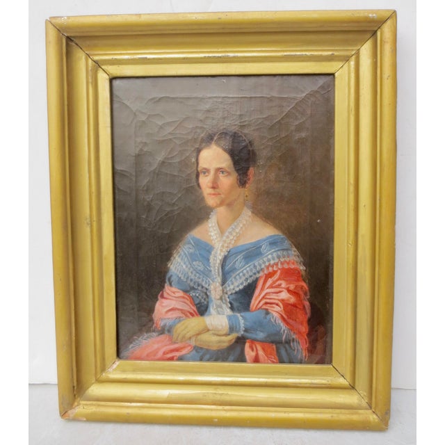 Late 18th or early 19th century formal portrait of a Lady. Bearing a label from Lima. A canvas on stretcher in a mid-20th-...