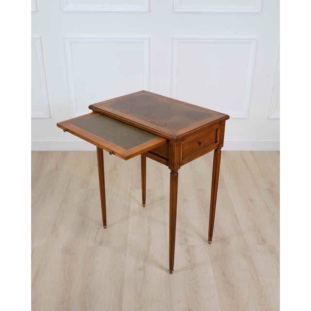 Brown French 20th Century Louis XVI Style Cherrywood Side Table with Leather Top For Sale - Image 8 of 12