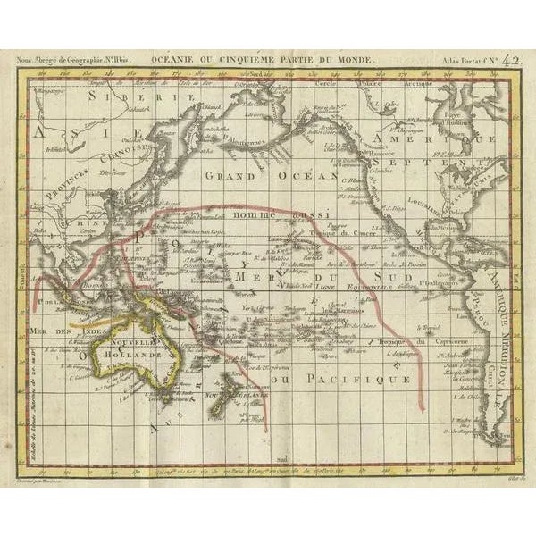 Antique map titled ‘Océanie ou cinquième partie du monde‘. This is an original antique map of Oceania, the 5th continent,...