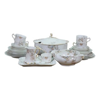 27pc Antique Haviland Limoges Porcelain Chrysanthemums Serving Dinner China For Sale