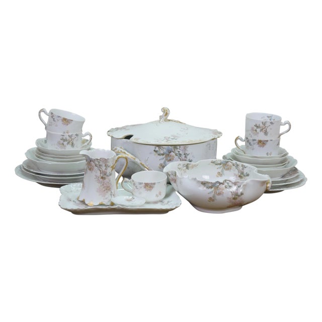 27pc Antique Haviland Limoges Porcelain Chrysanthemums Serving Dinner China For Sale