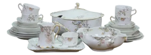 27pc Antique Haviland Limoges Porcelain Chrysanthemums Serving Dinner China