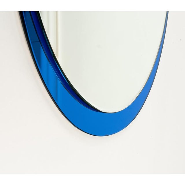 Mid-Century Modern Oval Blue Wall Mirror by Metalvetro Galvorame, Italy, 1970s For Sale - Image 11 of 14
