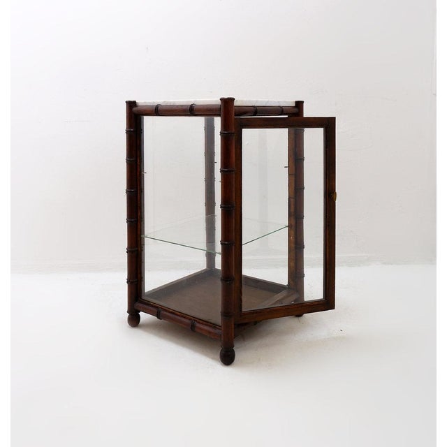 Mid-Century Faux Bamboo Glass and Marble Display Case For Sale - Image 5 of 16