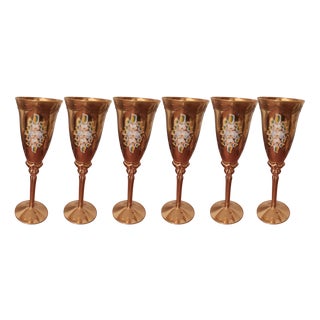 Murano Glass and 24 Karat Gold Goblets, 1970s, Set of 6 For Sale