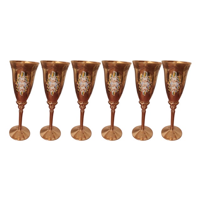 Murano Glass and 24 Karat Gold Goblets, 1970s, Set of 6 For Sale