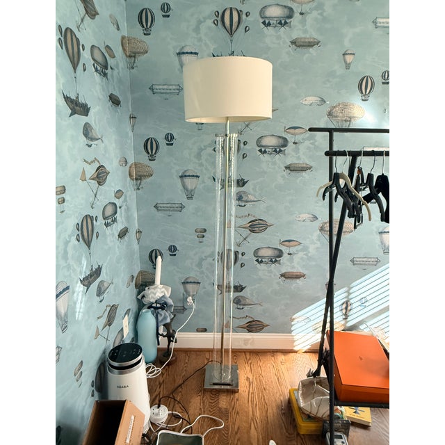 2010s Restoration Hardware French Column Cylindrical Glass Floor Lamp For Sale - Image 5 of 8