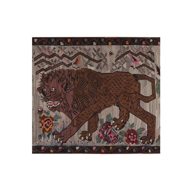 Mid-Century Modern Vintage Anatolian Gabbeh Lion Kilim Rug 6'6'' X 11'1'' For Sale - Image 3 of 12