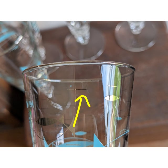 Vintage Mediterranean Atomic Fish Pilsner Glasses by Libbey ~ Set of 8 ~ Mid-Century Modern, Aqua Blue and Black With Platinum Trim For Sale - Image 13 of 15