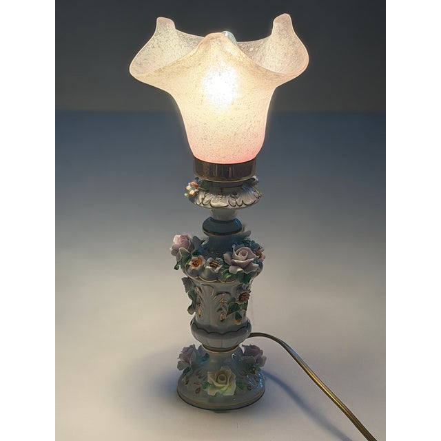 Porcelain Table Lamp with Glass Shade from Capodimonte, 1960s For Sale - Image 18 of 18