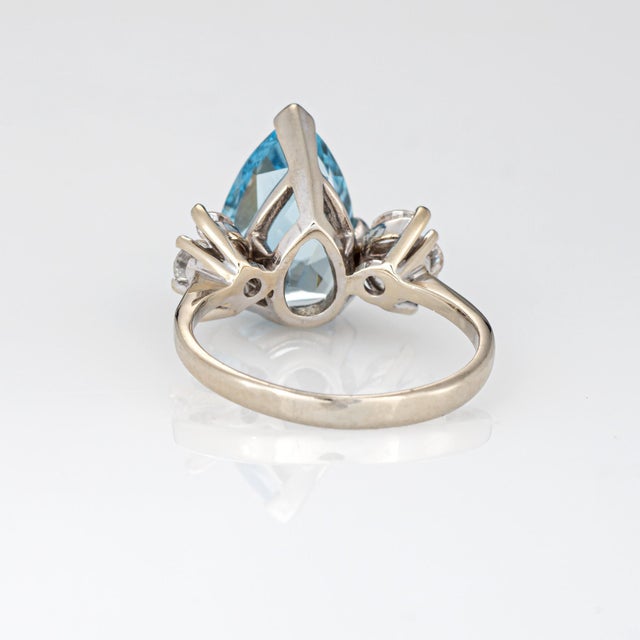 1980s 3.50ct Pear Cut Aquamarine Ring Vintage 14k White Gold Sz 6 Fine Jewelry For Sale - Image 5 of 6