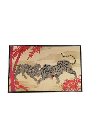 Large Silk Wall Tapestry Depicting a Tiger and a Cheetah by Fabbriziani & Calandra, Italy, 1970s