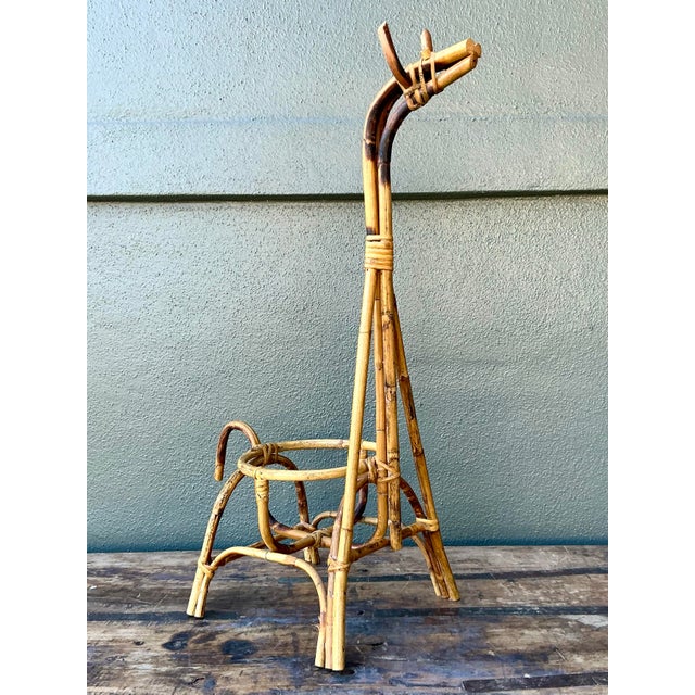 Late 20th Century Vintage Boho Bent Rattan Giraffe Plant Holder For Sale - Image 5 of 6