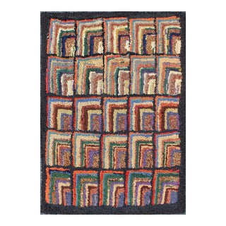 Antique American Hooked Rug With Geometric Designs For Sale