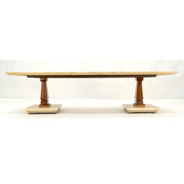 Late 20th Century Inlayed Travertine Top & Base 18x60" Rectangle Mid Century Modern Coffee Table For Sale - Image 5 of 12