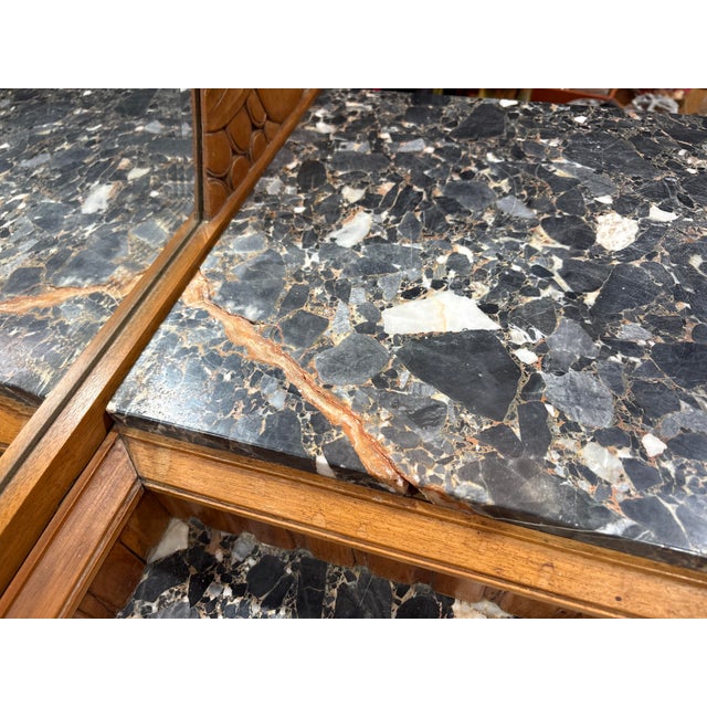 French Art Deco Walnut Sideboard with Marble Top and Original Mirror, 1930s For Sale - Image 14 of 15