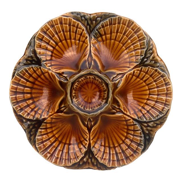 Majolica Oyster Plate Sarreguemines Circa 1950 For Sale