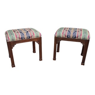 Mid 20th Century Harden Chippendale Style Upholstered Ottoman Footstools - a Pair For Sale