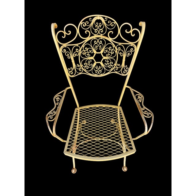 Russell Woodard Vintage Woodard Andalusian Wrought Iron Patio Dining Chairs - Set of 6 For Sale - Image 4 of 9