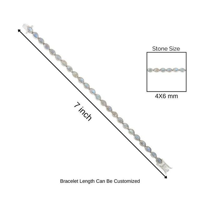 Caratandher 14.55ct Natural Moonstone Handcrafted Tennis Bracelet for Solid Silver For Sale - Image 9 of 11