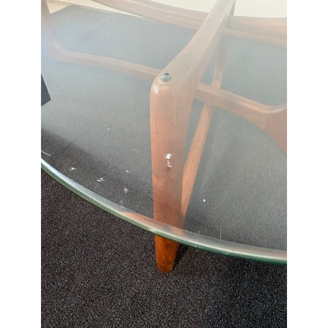 Attributed Vintage Amoeba Coffee Table Walnut Base Glass Top Mid-Century Modern Attributed to Adrian Pearsall For Sale - Image 10 of 10