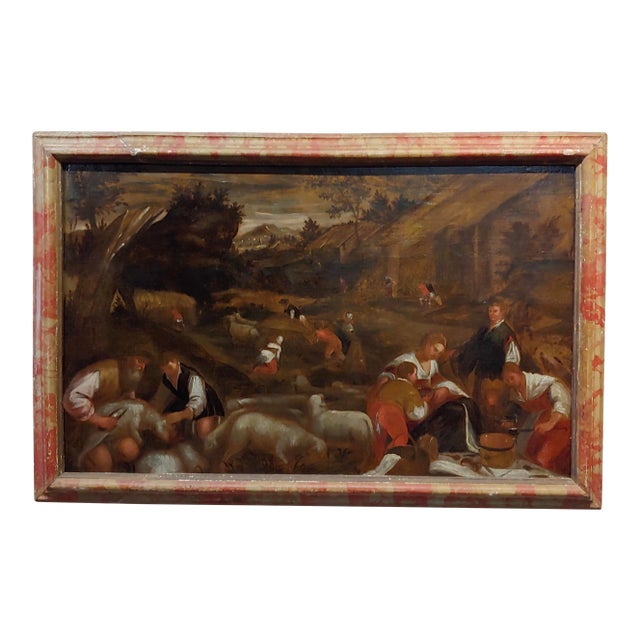 17th Century Italian Old Master -Sheep Shearing -Oil Painting For Sale
