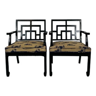 Vintage Fretwork Ming Arm Chairs- a Pair For Sale