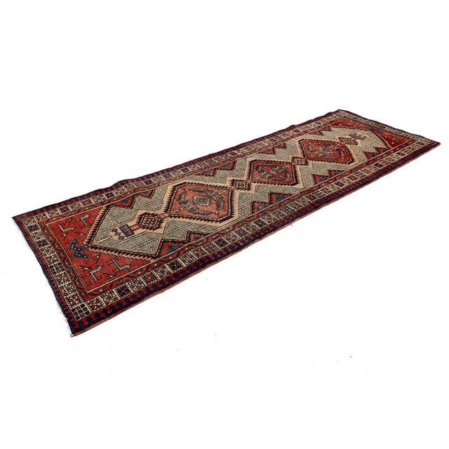 Vintage Hand-Knotted Turkish Anatolian Wool Runner Rug With Tribal Diamond Medallions For Sale - Image 4 of 8