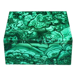 Malachite Box Butterfly and Lake Italian Crafted Gemstone Box For Sale