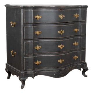 18th Century Black Rococo Large Oak Chest of Four Drawers, Denmark For Sale