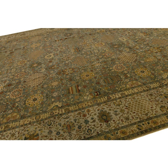 Textile Modern Tabriz Style Oversized Wool Rug in Green With Floral Design For Sale - Image 7 of 10