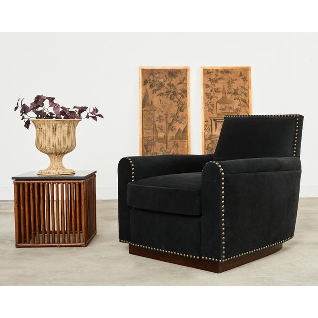 Country Italian Colorado club chair or armchair designed by Ralph Lauren. The frame has a distinctive square back and...