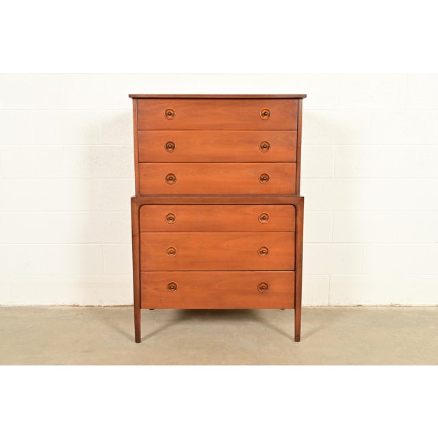 Mid-Century Modern John Van Koert for Drexel Counterpoint Mid-Century Modern Sculpted Walnut Highboy Dresser, 1950s For Sale - Image 3 of 18