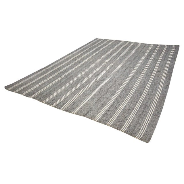 Mid-Century Modern Vintage Large White & Gray Kilim Rug For Sale - Image 3 of 7