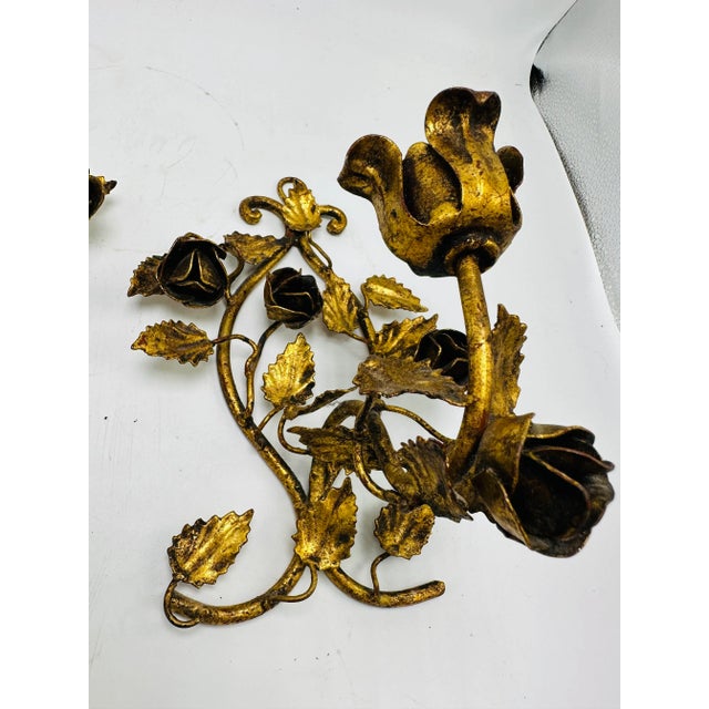 Italian Gold Tole Candle Sconces, a Pair For Sale - Image 4 of 9