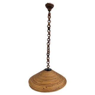 Italian Wicker Pendant in Rattan Bamboo, 1960s For Sale