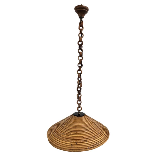 Italian Wicker Pendant in Rattan Bamboo, 1960s For Sale